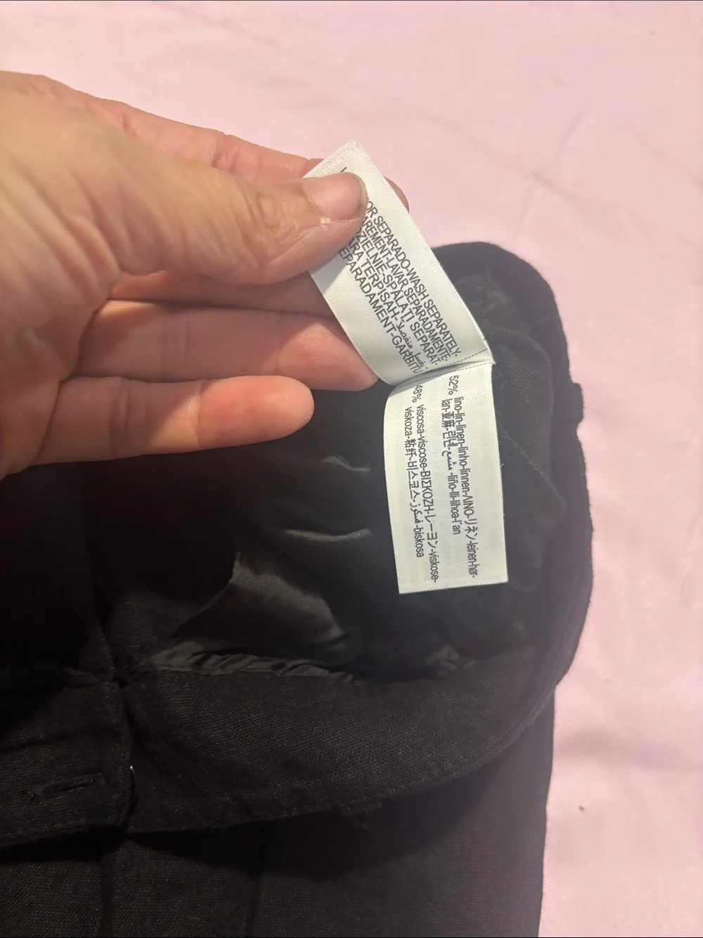 Zara Black Cropped barrel Leg linen blend Pants
